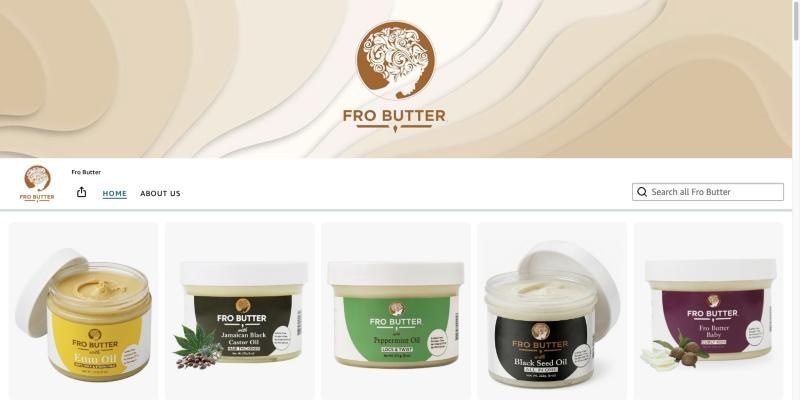 The Fro Butter Amazon storefront, with a branded banner and a row of hair butter products